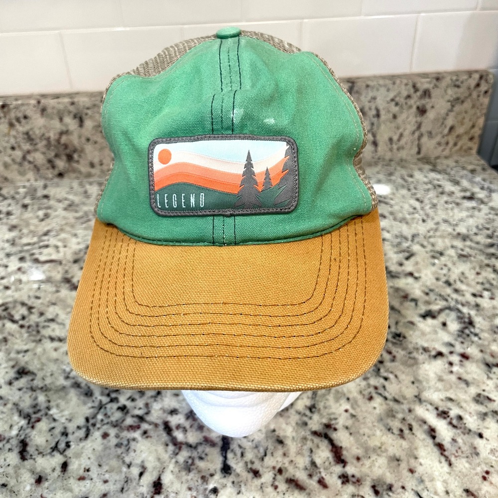 🚀 Legend Patch Trucker Hat Green Tan Beige Adjustable Snapback Cap Outdoor FLAW